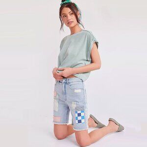 Pilcro Ultra High-Rise Patchwork Denim Bermuda Shorts – Size 27 - like new!